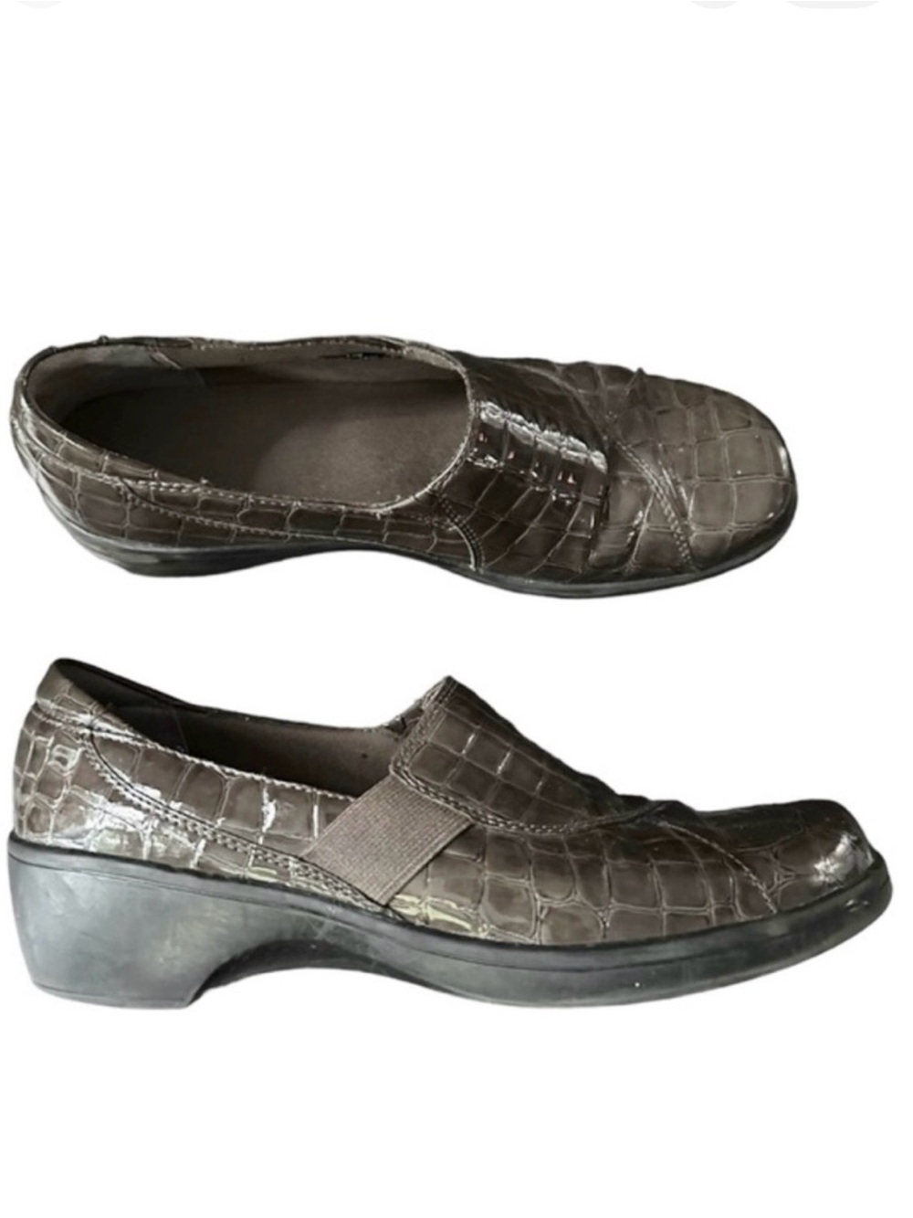 Clarks Leather Brown Croc Loafer Shoes 9.5 Slip On Work Casual Comfort Clog